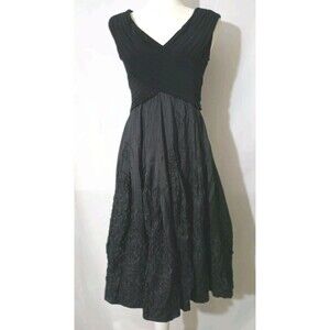 Adrianna Papell Black Taffeta V Neck Cocktail Dress Size 8 Women's